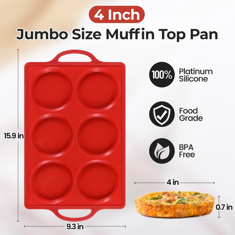 CAKETIME Muffin Top Pan Non Stick,4 Inch Metal Frame Round Egg Baking Pan for Oven English Muffins, Whoopie Pies, Corn Bread, Egg Bites, Breakfast Sandwiches Tarts Red - Image 3